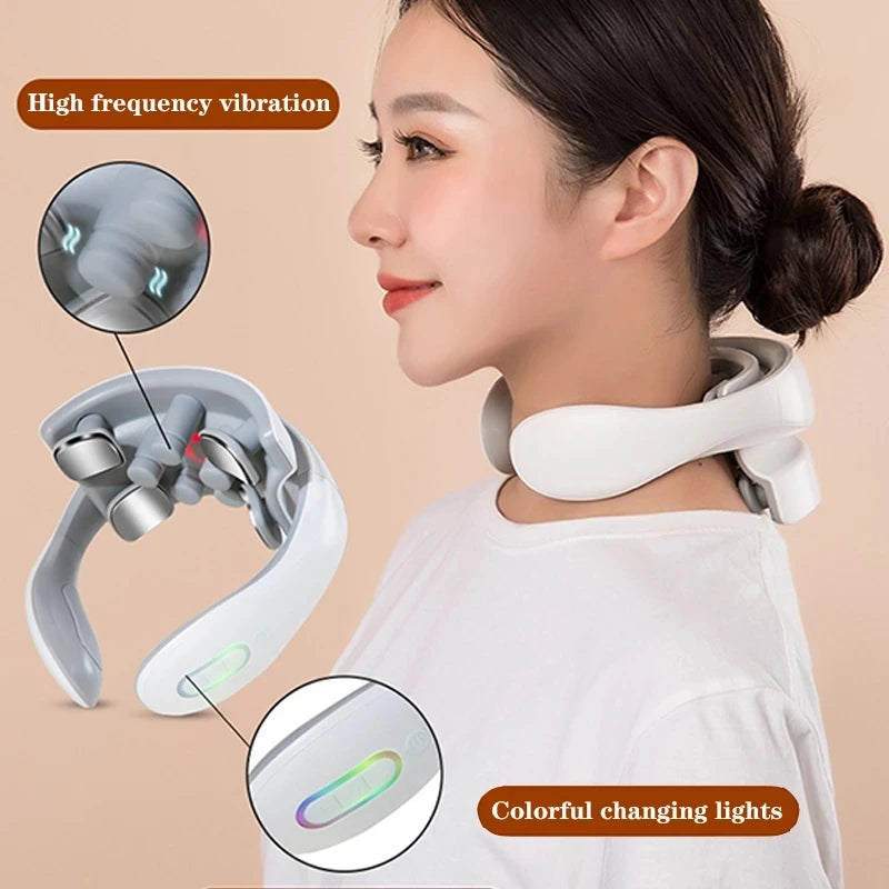 Vibration Neck Masssger Rechargeable Low Frequency Pulse Cervical Massager Smart Electric Neck Massager Red Light Massage
