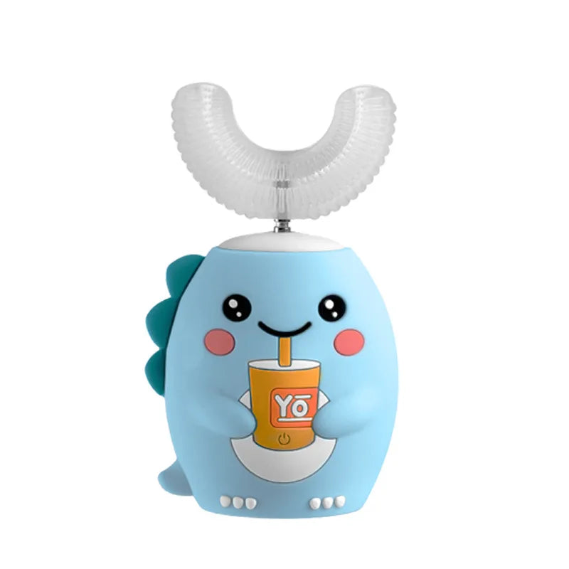 U Shaped Sonic Electric Toothbrush Cartoon Pattern for Kids Children 360° Automatic Silicone Teeth Brush Blue Light Waterproof