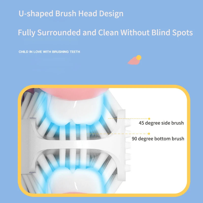 U Shaped Sonic Electric Toothbrush Cartoon Pattern for Kids Children 360° Automatic Silicone Teeth Brush Blue Light Waterproof