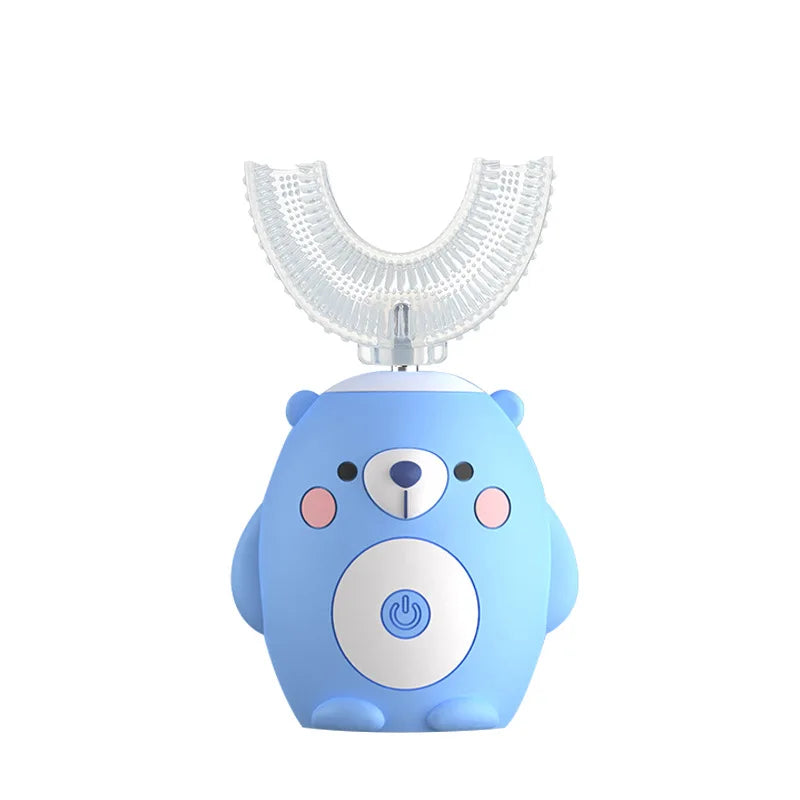 U Shaped Sonic Electric Toothbrush Cartoon Pattern for Kids Children 360° Automatic Silicone Teeth Brush Blue Light Waterproof
